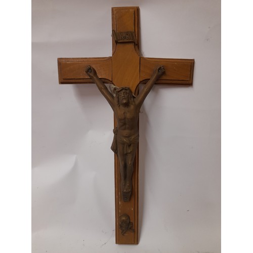 442 - Vintage wood and metal Crucifix 57cm x 30cm