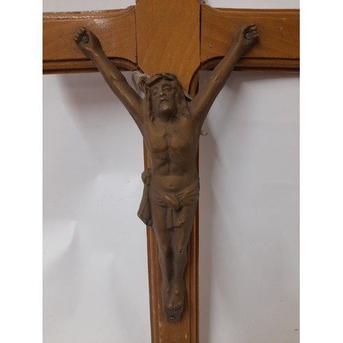 442 - Vintage wood and metal Crucifix 57cm x 30cm