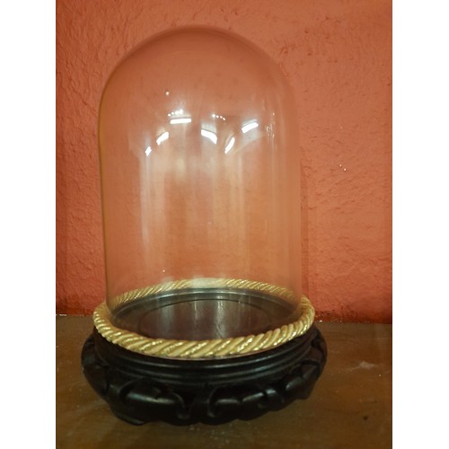 435 - Glass Dome on wooden base, Dome size 20cm x 13.5cm