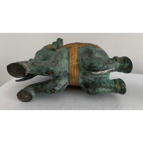 120 - Large Vintage Bronze Statue Of An Elephant Having Gilt Saddle And Head Decoration
21 x 12 cms h