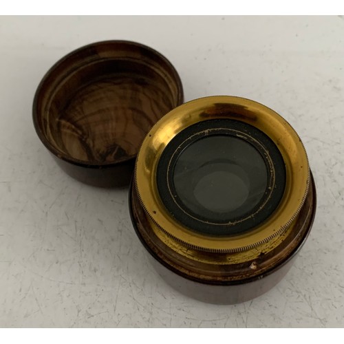 121 - Antique 3 Legged Brass Card Map Reading Loupe Magnifying Glass In Original Wooden Case