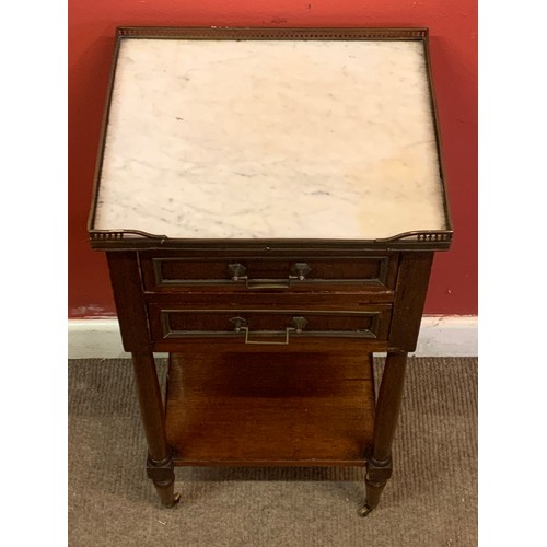 2 - Continental Marble Top Side Table With Drawers And A Brass Gallery. 37 x 32 x 70 cms