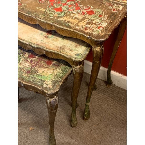 9 - Vintage Nest Of Three Wood Florentine Painted Tables. (3)