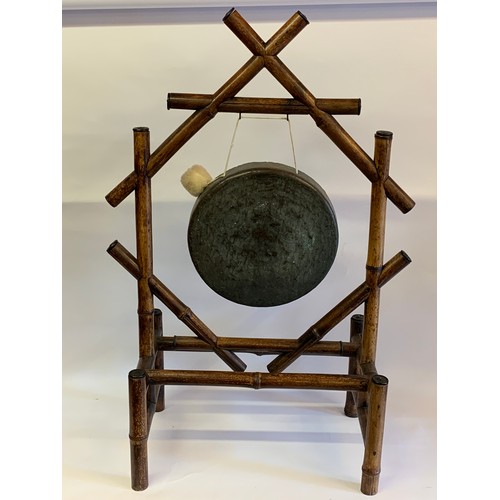 154 - Large Antique Bamboo Framed Gong. 52 x 32 x 93 cms