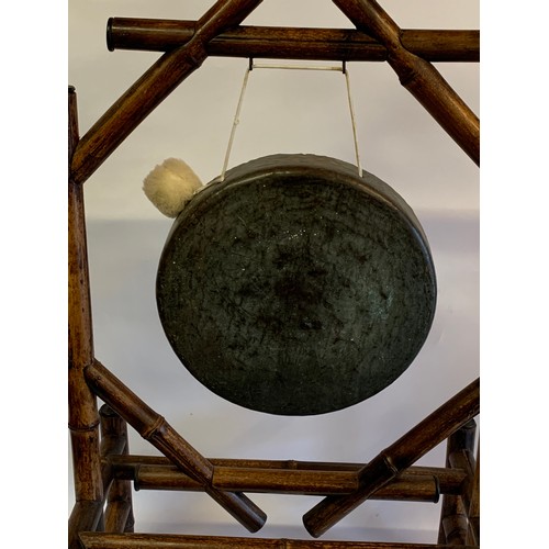 154 - Large Antique Bamboo Framed Gong. 52 x 32 x 93 cms