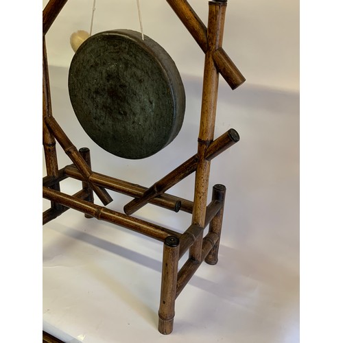 154 - Large Antique Bamboo Framed Gong. 52 x 32 x 93 cms