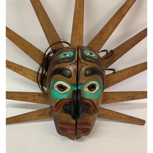 161 - Native American Totem Mask, The Outer Face Opens To Reveal A Inner Face.  . 53 x 64 cms