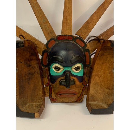 161 - Native American Totem Mask, The Outer Face Opens To Reveal A Inner Face.  . 53 x 64 cms