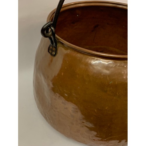 162 - Antique Large Copper Swing Handle Log  / Coal Bucket. 48 x 36 cms Without Handle Height.