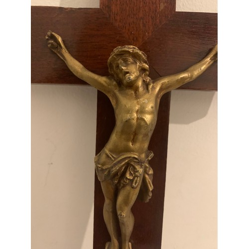 144 - Bronze Crucifix Having Wooden Cross , Brass Finials And Bronze Corpus.
35 x 19 cms