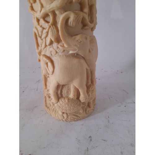 14 - Ornamental Resin tusk depicting animals