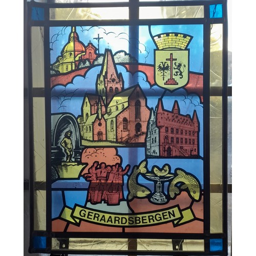 18 - Leaded Stained Continental Glass Picture, 37cm x 47cm