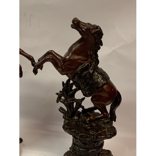 169 - Pair Of Vintage Spelter Prancing Horse Garnitures . 42 cms High (2)