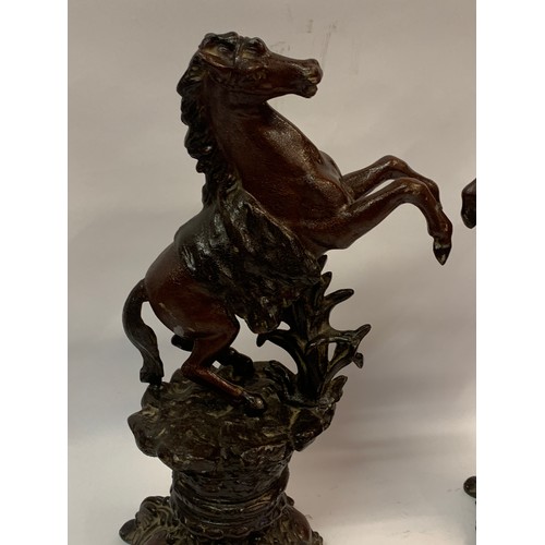 169 - Pair Of Vintage Spelter Prancing Horse Garnitures . 42 cms High (2)