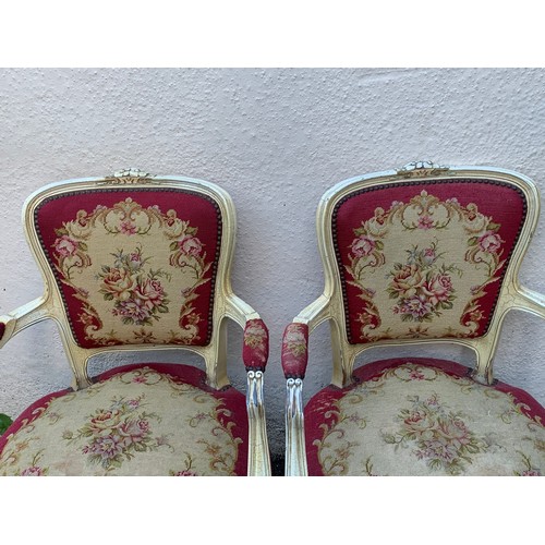 16 - Pair Of French Painted Needlepoint Louis Style Chairs. (2)