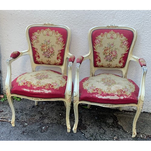 16 - Pair Of French Painted Needlepoint Louis Style Chairs. (2)