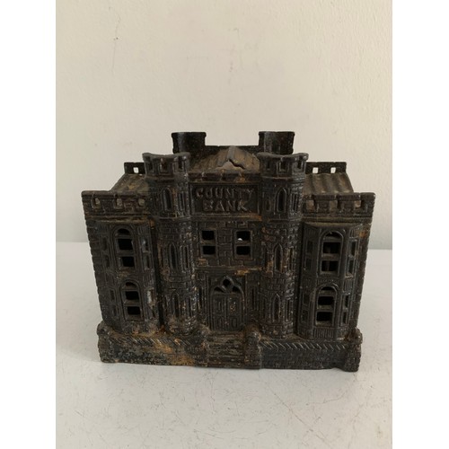 106 - Antique Victorian Cast Iron Money Box In The Form Of A Castellated Money Box
Reg No 180427
13 x 11 c... 