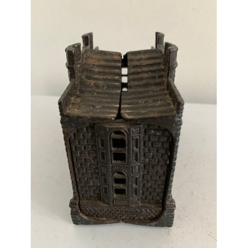 106 - Antique Victorian Cast Iron Money Box In The Form Of A Castellated Money Box
Reg No 180427
13 x 11 c... 