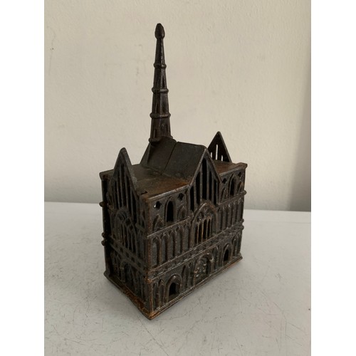 107 - 19thC  Cast Iron Money Box In The Form Of A Church
16 cms h