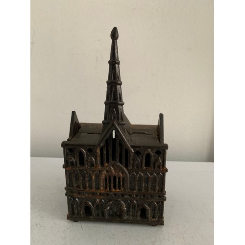 107 - 19thC  Cast Iron Money Box In The Form Of A Church
16 cms h