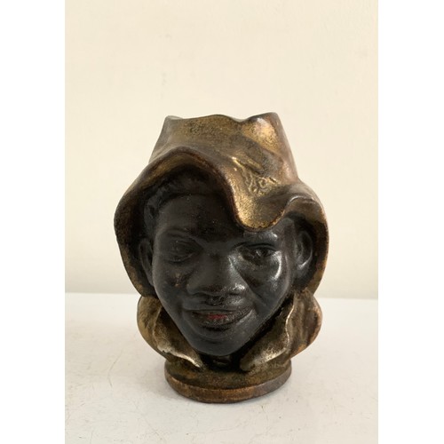 108 - C1901-1919 “Two Faced Boy” Cast Iron Still Box 
8.5 x 8.5 x 10 cms h