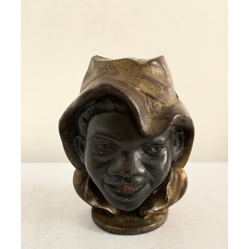 108 - C1901-1919 “Two Faced Boy” Cast Iron Still Box 
8.5 x 8.5 x 10 cms h