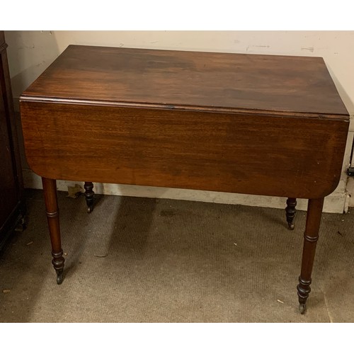 29 - Antique Mahogany Drop Leaf Table With End Drawer. 96 x 52 x 74 cms With Leaf's Down.