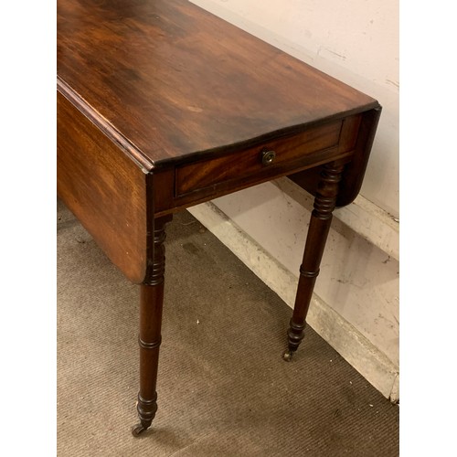 29 - Antique Mahogany Drop Leaf Table With End Drawer. 96 x 52 x 74 cms With Leaf's Down.