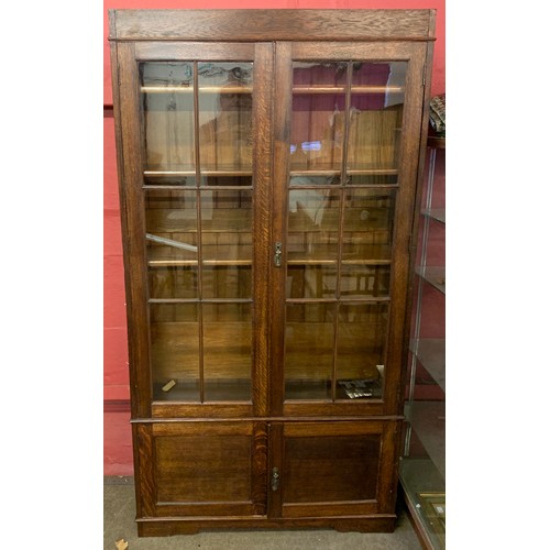 31 - Vintage Glazed Bookcase With Damaged Glass Panel 102 x 30 x 192 cms