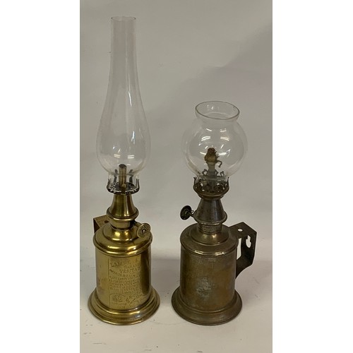 177 - Two Vintage French pigeon lamps Both With Burners And Glass Present. (2)