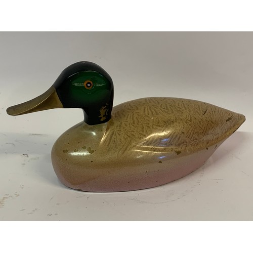 181 - Vintage Painted Brass Duck Figure. 26 cms Lond