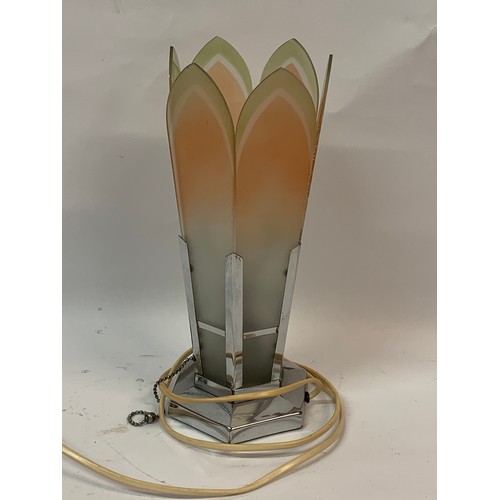 190 - Art Deco Table Lamp Of Chrome And Glass Leaf Construction.  31 cms High