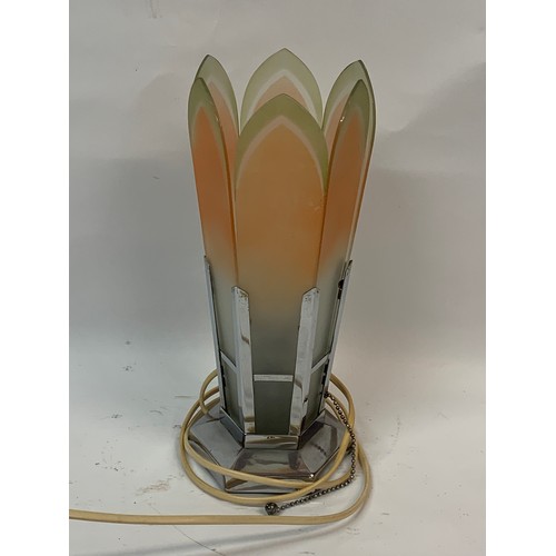 190 - Art Deco Table Lamp Of Chrome And Glass Leaf Construction.  31 cms High