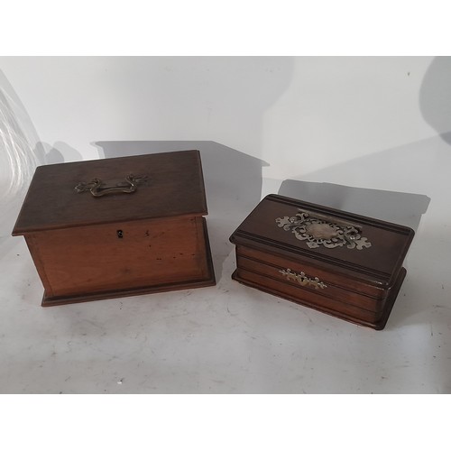 36 - 2 x wooden boxes with locks (no keys). largest 25 x 17 x 14cm. Smaller box with cartouche 23 x 14 x ... 