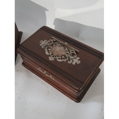 36 - 2 x wooden boxes with locks (no keys). largest 25 x 17 x 14cm. Smaller box with cartouche 23 x 14 x ... 