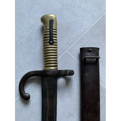 203 - 19thC French Imperial M1866 Chassepot Yataghan Sword Bayonet With Scabbard