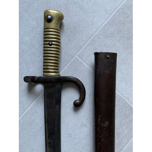 203 - 19thC French Imperial M1866 Chassepot Yataghan Sword Bayonet With Scabbard