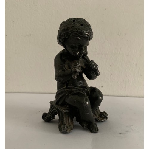 224 - 19thC Antique Pepperette In The Form Of A Pipe Playing Cherub
8 cms h