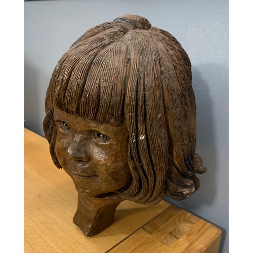 207 - Very Unusual Life Size Bronze Sculpture Of A Young Girls Head - Signed And Inscribed Elinor