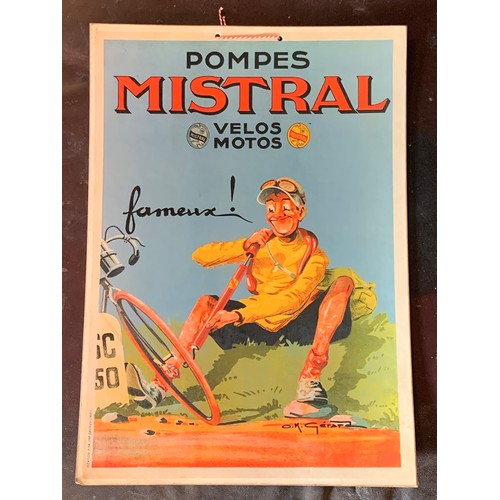 263 - Card Advertising Poster For  Pompes Mistral  Cycles 42 x 30 cms