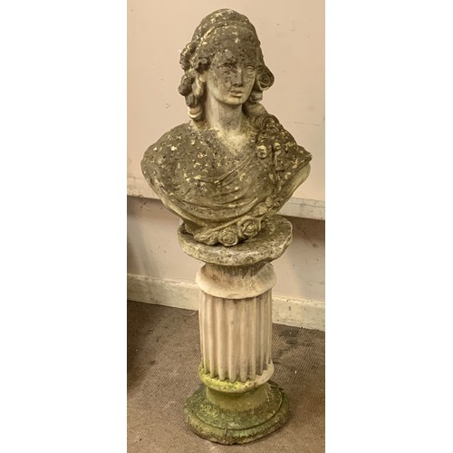 51 - Stone / Reconstituted Bust Of A Woman On A Column Total Height For The Two Pieces 112 cms High (2)