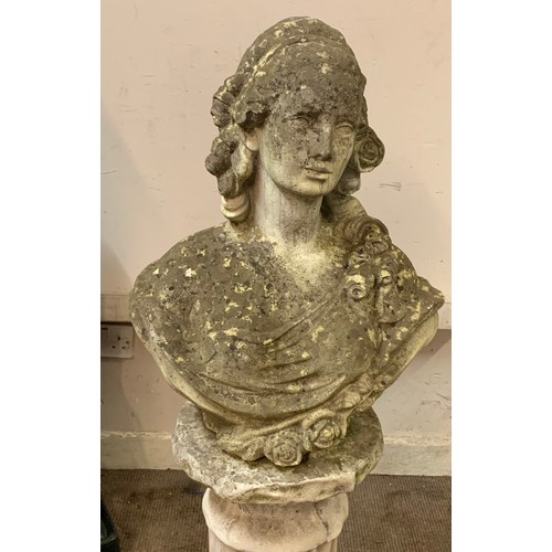 51 - Stone / Reconstituted Bust Of A Woman On A Column Total Height For The Two Pieces 112 cms High (2)