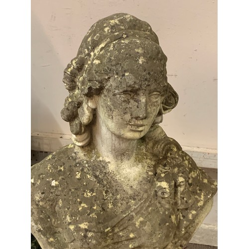 51 - Stone / Reconstituted Bust Of A Woman On A Column Total Height For The Two Pieces 112 cms High (2)