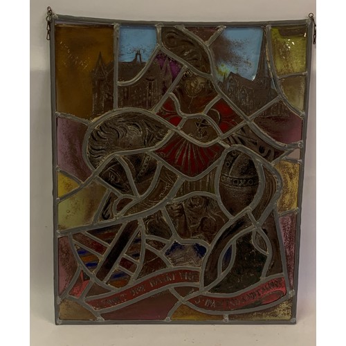 196 - Lead And Stained Glass Panel Signed Top Right. 49  X 60cms