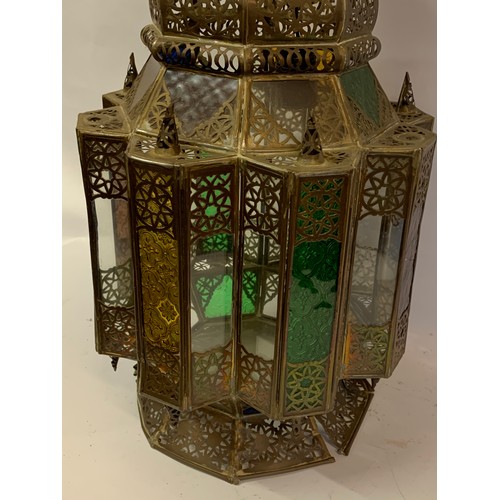 199 - Large Moroccan Moorish Style Metal And Glass Lantern. 74 cms