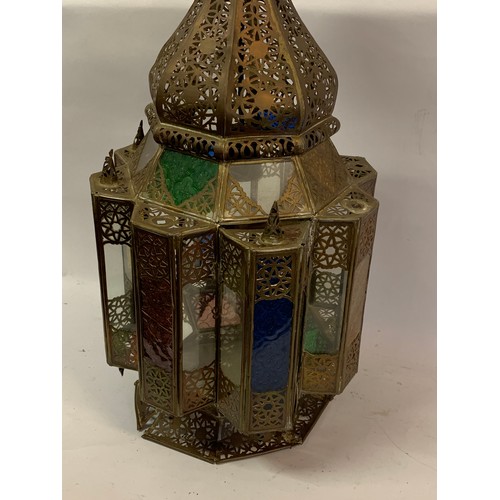 199 - Large Moroccan Moorish Style Metal And Glass Lantern. 74 cms