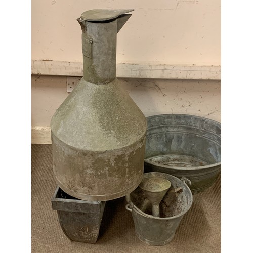 257 - Various Galvanized Items To Include A Unusual 20 Litre Galvanized Lidded Water Jug Etc  (6)