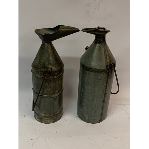 260 - Two Vintage Galvanized Swing Handle Oil Jugs. 33 cms High (2)