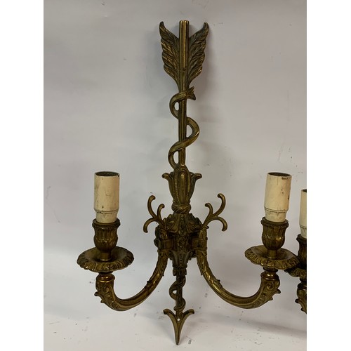 275 - Pair Of Bronzed Double Wall Sconce Lights  45 cms  (2)