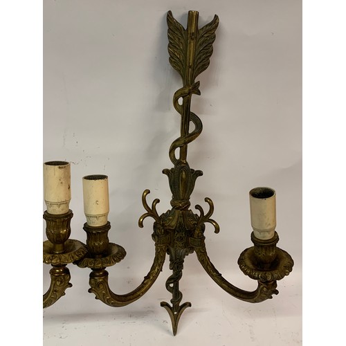 275 - Pair Of Bronzed Double Wall Sconce Lights  45 cms  (2)